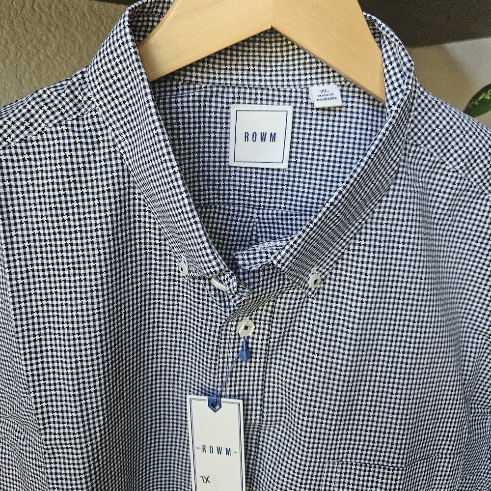 Rowm Mens Gingham poplin shirt XL dark blue